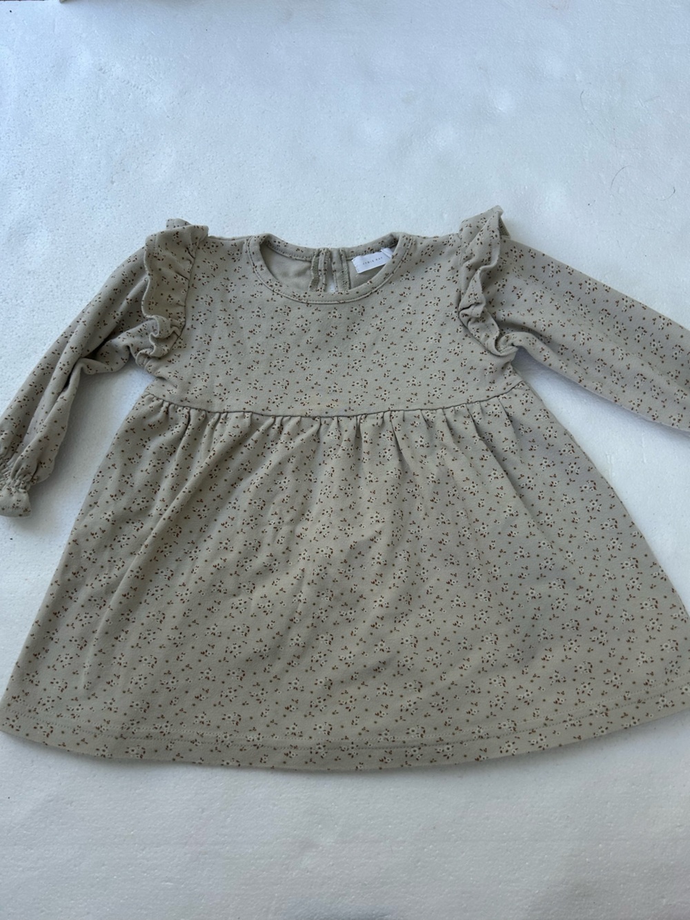 Jamie kay beige floral baby girls flutter long sleeve dress